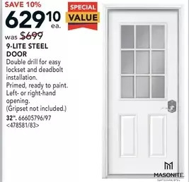 RONA Masonite 9-lite steel door 32" offer