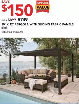 RONA 10' x 12' pergola with sliding fabric panels offer
