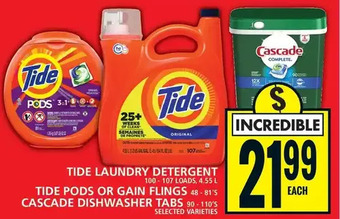 Food Basics Tide laundry detergent | tide pods or gain flings | cascade dishwasher tabs offer