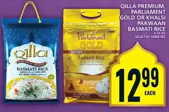 Food Basics Qilla premium, parliament gold or khalsi pakwaan basmati rice offer
