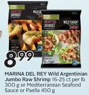 Sobeys Marina del rey wild argentinian jumbo raw shrimp or mediterranean seafood sauce or paella offer