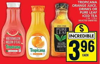 Food Basics Tropicana orange juice, drinks or pure leaf iced tea offer