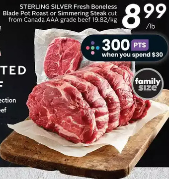 Sobeys Sterling silver fresh boneless blade pot roast or simmering steak offer