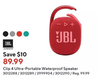 Staples Jbl clip 4 ultra-portable waterproof speaker offer