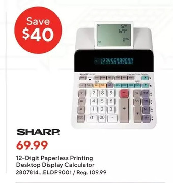 Staples Sharp 12-digital paperless printing desktop display calculator offer