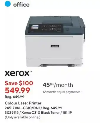 Staples Xerox colour laser printer | c310/dni | xerox c310 black toner offer