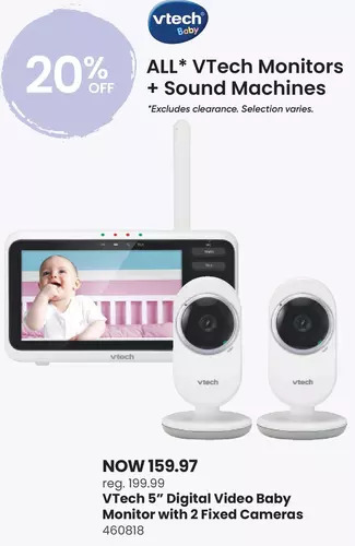 Babies 'R' Us Vtech vm350-2 5 inch digital video baby monitor with 2 cameras and automatic night vision - white offer