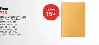 Staples Staples bubble envelopes with quickstrip flap offer