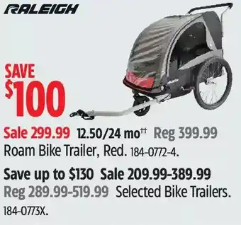 Canadian Tire Raleigh roam bike trailer, red | bike trailers offer