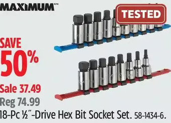 Canadian Tire Maximum 18-pc 1/2"-drive hex bit socket set offer