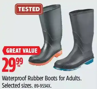 Canadian Tire Waterproof rubber boots for adults offer