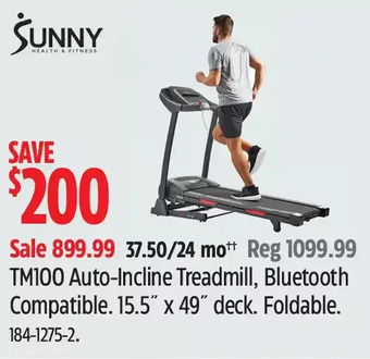Canadian Tire Sunny tm100 auto-incline treadmill, bluetooth compatible offer