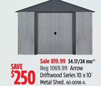 Canadian Tire Arrow driftwood series 10 x 10' metal shed offer