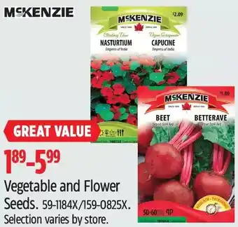 Canadian Tire Mskenzie vegetable and flower seeds offer