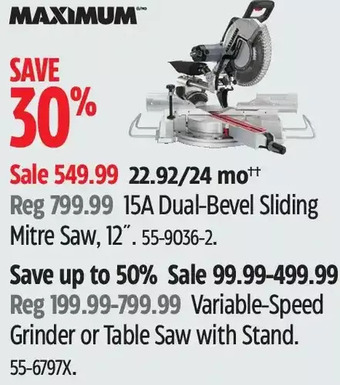 Canadian Tire Maximum 15a dual-bevel sliding mitre saw, 12" offer