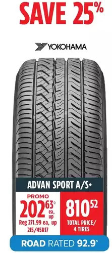 Canadian Tire Yokohama advan sport a/s+ tire offer