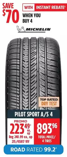 Canadian Tire Michelin pilot sport a/s 4 tire offer