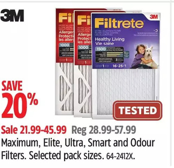 Canadian Tire 3m maximum, elite, ultra, smart and odour filters offer
