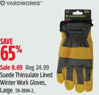 Canadian Tire Yardworks suede thinsulate lined winter work gloves offer