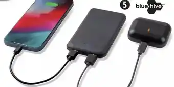 Canadian Tire Blue hive 8000 mah power bank with battery charge indicator. compact and portable design with two usb ports offer