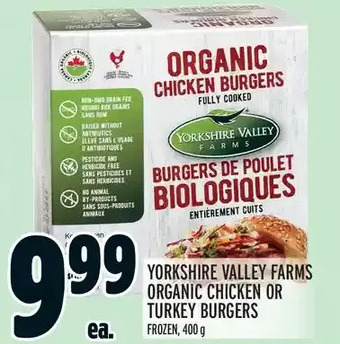 Metro Yorkshire valley farms organic chicken or turkey burgers offer