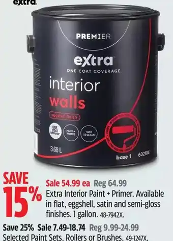 Canadian Tire Premier extra interior paint + primer | paint sets, rollers or brushes offer