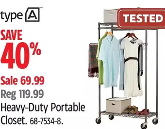 Canadian Tire Type a heavy-duty portable closet offer