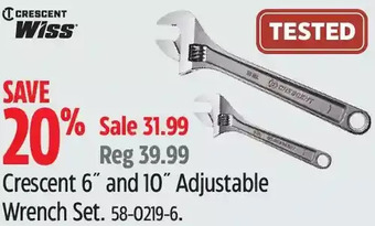 Canadian Tire Crescent 6" and 10" adjustable wrench set offer