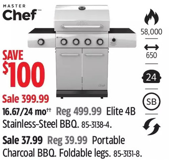 Canadian Tire Master chef elite 4b stainless-steel bbq | portable charcoal bbq offer