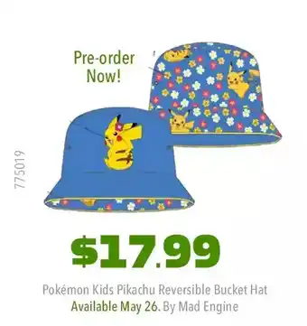 GameStop Pokémon girls pikachu reversible bucket hat offer