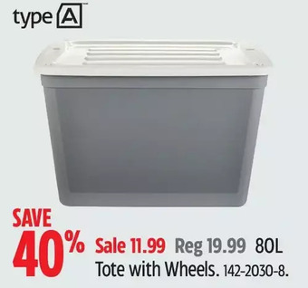 Canadian Tire Type a 80l tote with wheels offer