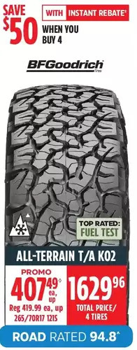 Canadian Tire Bfgoodrich all-terrain t/a k02 offer
