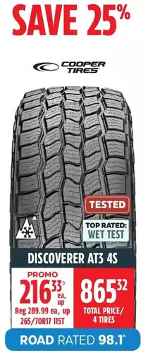 Canadian Tire Cooper tires discoverer at3 4s offer