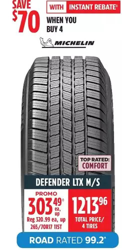 Canadian Tire Michelin defender ltx m/s tire offer