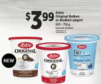 Loblaws Astro original balkan or biobest yogurt offer