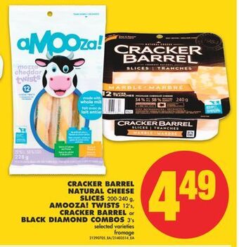 No Frills Cracker barrel natural cheese slices, 200-240 g, amooza! twists, 12's, cracker barrel or black diamond combos, 3's offer