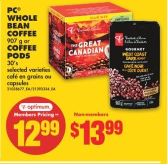 No Frills Pc® whole bean coffee, 907 g or coffee pods, 30's offer