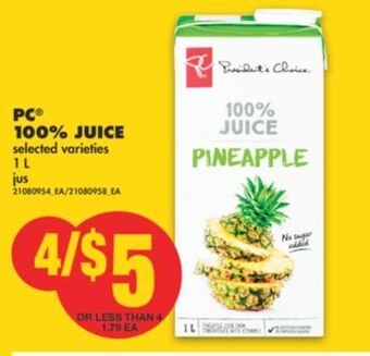 No Frills Pc® 100% juice, 1 l offer
