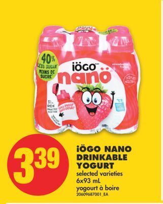 No Frills Iögo nano drinkable yogurt, 6x93 ml offer
