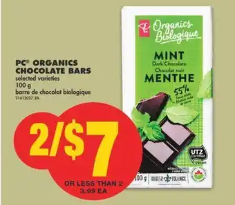 No Frills Pc® organics chocolate bars, 100 g offer