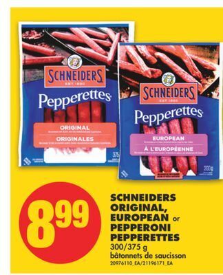 No Frills Schneiders original, european or pepperoni pepperettes, 300/375 g offer