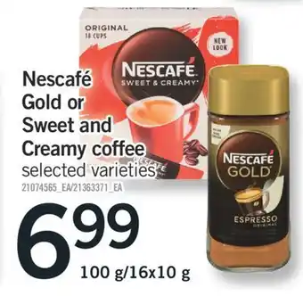 Fortinos Nescafé gold or sweet and creamy coffee, 100 g/16x10 g offer