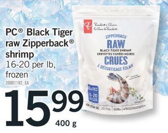 Fortinos Pc® black tiger raw zipperback® shrimp, 16-20 per lb, 400 g offer