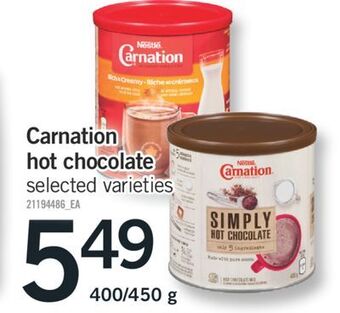 Fortinos Carnation hot chocolate, 400/450 g offer