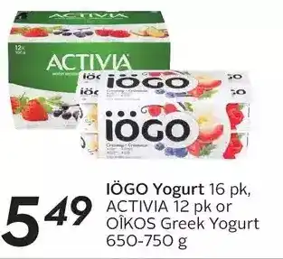 Sobeys Urban Fresh Iögo yogurt, activia or oikos greek yogurt offer