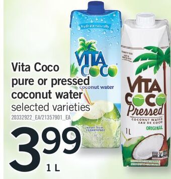 Fortinos Vita coco pure or pressed coconut water, 1 l offer