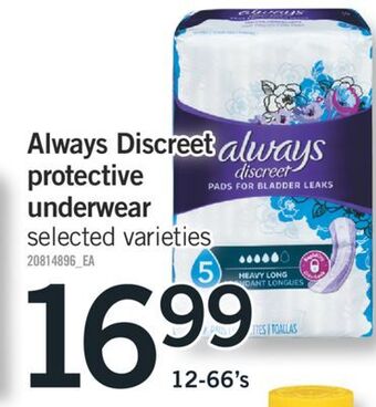 Fortinos Always discreet protective underwear, 12-66's offer
