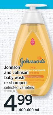 Fortinos Johnson and johnson baby wash or shampoo, 400-600 ml offer