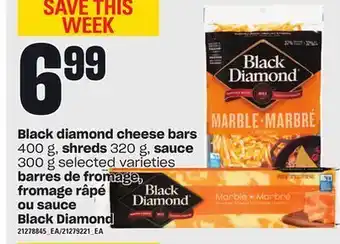 Independent Grocer Black diamond cheese bars, 400 g, shreds, 320 g, sauce, 300 g offer