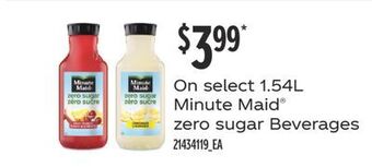 Fortinos Minute maid® zero sugar beverages, 1.54l offer